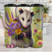 Niedliche Opossum-Holding-Blume Thermosbecher