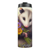 Niedliche Opossum-Holding-Blume Thermosbecher (Vorderseite)