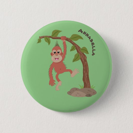 Niedliche Orang-Utan-Cartoon-Illustration Button (Vorderseite)