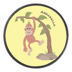 Niedliche Orang-Utan-Cartoon-Illustration Eishockey Puck