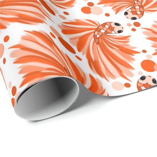 Niedliche Orange-Betta-Fische und Polka-Punkte Geschenkpapier (Rolleneckpunkt)