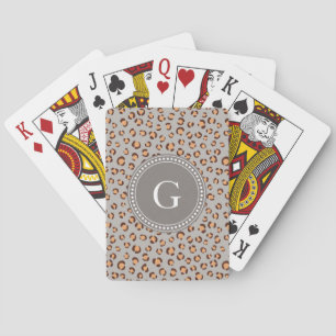 Niedliche orange-braune Kätzchen-Print-Monogramm Spielkarten