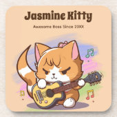Niedliche Orange Cat Playing Guitar (Personalisier Getränkeuntersetzer (Vorderseite)