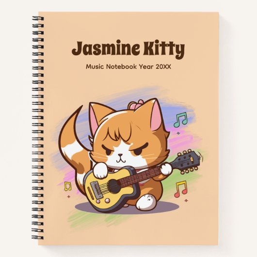 Niedliche Orange Cat Playing Guitar (Personalisier Notizblock (Vorderseite)