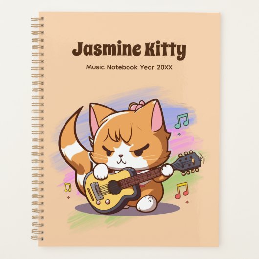 Niedliche Orange Cat Playing Guitar (Personalisier Planer (Vorderseite)
