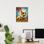 Niedliche Orange Fox Mama und Baby Art Kinderzimme Poster (Heimbüro)