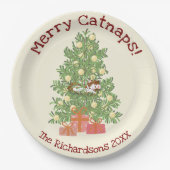 Niedliche Orange Katze auf Weihnachtsbaum Merry Ca Pappteller (Vorderseite)