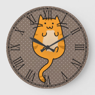 Niedliche orange Katze Große Wanduhr