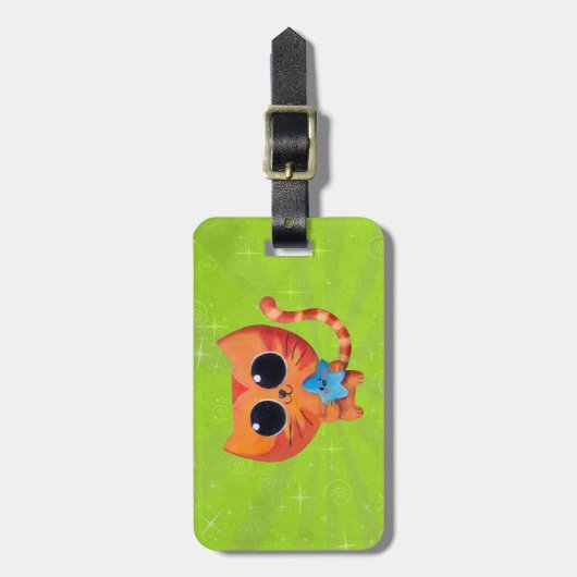 Niedliche orange Katze mit Stern Gepäckanhänger (Vorderseite vertikal)