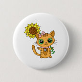 Niedliche Orange Kawaii Katze mit Sonnenblumen Button (Vorderseite)