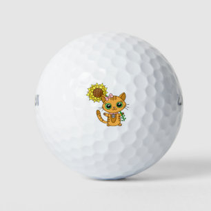 Niedliche Orange Kawaii Katze mit Sonnenblumen Golfball