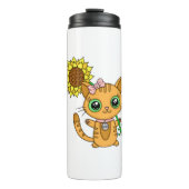 Niedliche Orange Kawaii Katze mit Sonnenblumen Thermosbecher (Vorderseite)