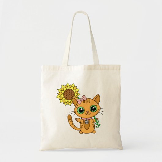 Niedliche Orange Kawaii Katze mit Sonnenblumen Tragetasche (Vorne)