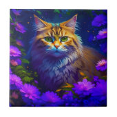 Niedliche Orange Kitty Cat bei Blume Fliese (Vorderseite)