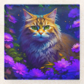 Niedliche Orange Kitty Cat bei Blume Glasuntersetzer (Vorderseite)