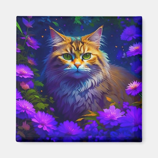 Niedliche Orange Kitty Cat bei Blume Magnet (Vorne)