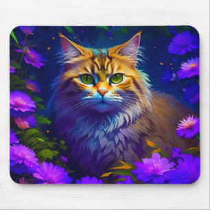 Niedliche Orange Kitty Cat bei Blume Mousepad