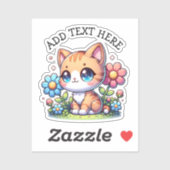 Niedliche Orange Kitty Cat bei Blume Personalisier Aufkleber (Blatt)