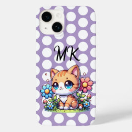 Niedliche Orange Kitty Cat bei Blume Personalisier Case-Mate iPhone 14 Hülle