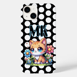 Niedliche Orange Kitty Cat bei Blume Personalisier Case-Mate iPhone 14 Hülle