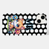 Niedliche Orange Kitty Cat bei Blume Personalisier Case-Mate iPhone Hülle (Rückseite (Horizontal))