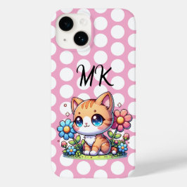 Niedliche Orange Kitty Cat bei Blume Personalisier Case-Mate iPhone 14 Hülle