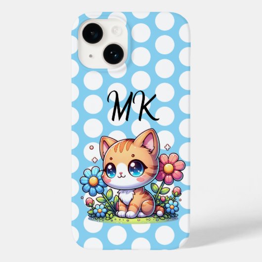 Niedliche Orange Kitty Cat bei Blume Personalisier Case-Mate iPhone Hülle (Rückseite)