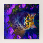 Niedliche Orange Kitty Cat bei Blume Puzzle (Horizontal)