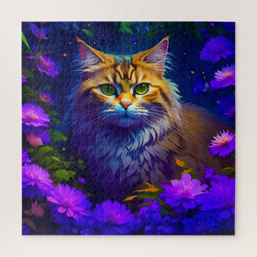 Niedliche Orange Kitty Cat bei Blume Puzzle (Vertikal)