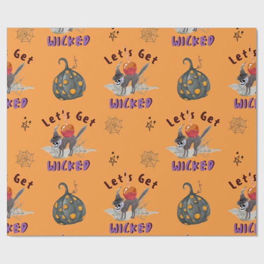 Niedliche Orange Lasse einen Wicked Trick oder Tre Geschenkpapier (Flach)