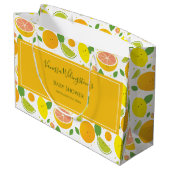 Niedliche Orange Lemon Citrus Fruit Baby Dusche Große Geschenktüte (Rückseite Schrägansicht)