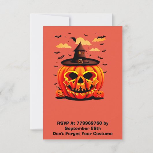 Niedliche Orange Pumpkin Halloween Einladung (Rückseite)