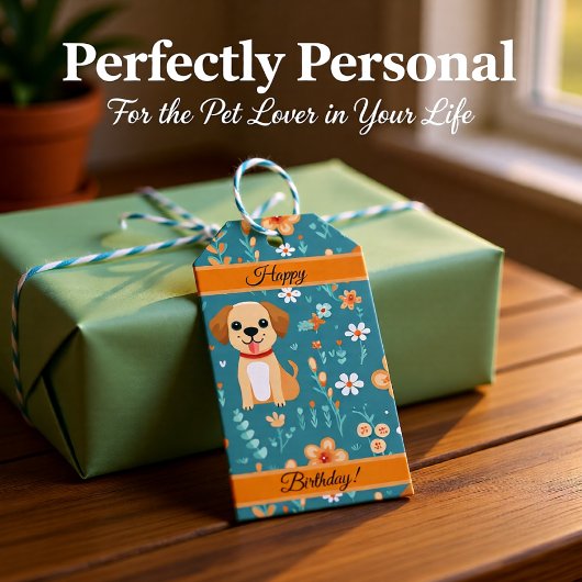 Niedliche Orange Puppy-Blume Geschenkanhänger