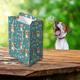 Niedliche Orange Puppy-Blume Mittlere Geschenktüte