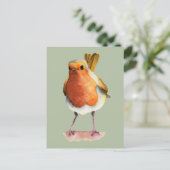 Niedliche Orange Robin Bird Wasserfarbe Kunst Postkarte (Stehend Vorderseite)