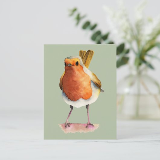 Niedliche Orange Robin Bird Wasserfarbe Kunst Postkarte (Stehend Vorderseite)