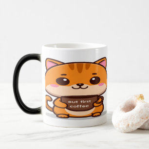 Niedliche Orange Tabby Aber Erst Kaffee Verwandlungstasse