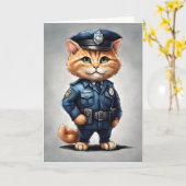 Niedliche Orange Tabby Cat in Police Uniform Wasse Karte (Gelbe Blume)