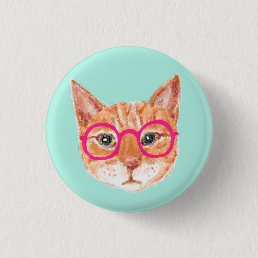 Niedliche Orange Tabby Cat Tragebrille Button (Vorderseite)