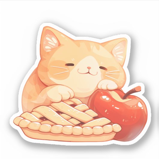 Niedliche Orange Tabby Cat und Apple Pie Sticker (Vorderseite)