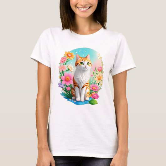 Niedliche Orange Tabby Katze mit Blume Sonnenschei T-Shirt (Vorderseite)