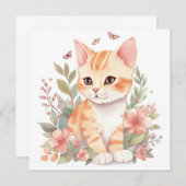 Niedliche Orange Tabby Kitten mit Blume Wasserfarb (Vorne/Hinten)