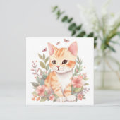 Niedliche Orange Tabby Kitten mit Blume Wasserfarb (Stehend Vorderseite)