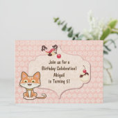 Niedliche Orange Tiger Kitty Cat und Blume Geburts Einladung (Stehend Vorderseite)