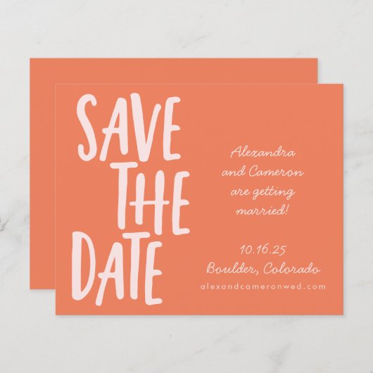 Niedliche Orange Whimsical Wedding rettet das Datu (Vorne/Hinten)