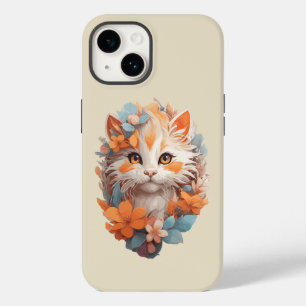 Niedliche orangefarbene Blumenkatze Case-Mate iPhone 14 Hülle