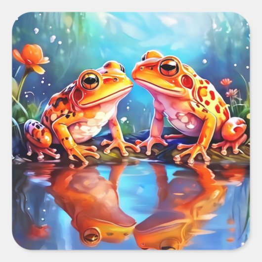 Niedliche Orangefarbene Frösche Quadratischer Aufkleber (Vorderseite)