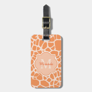 Niedliche Orangefarbene Giraffe Print Monogram und Gepäckanhänger