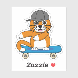 Niedliche orangefarbene Katze auf Skateboard Carto Aufkleber