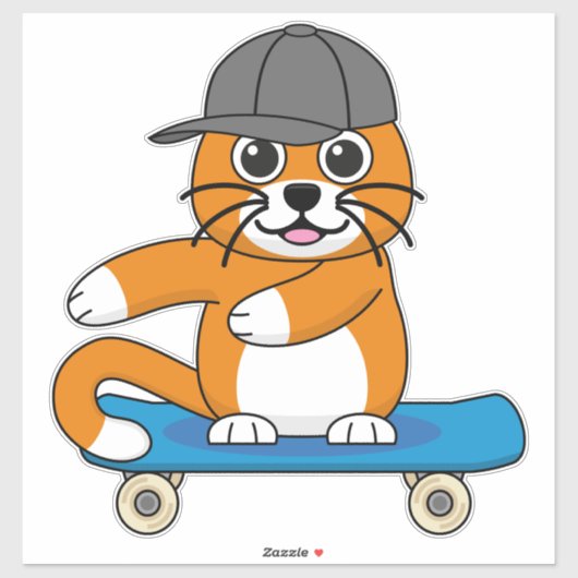 Niedliche orangefarbene Katze auf Skateboard Carto Aufkleber (Blatt)